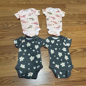 Gerber’s Girls Sz Newborn Bodysuits Floral Animal Print Twin Grils Set